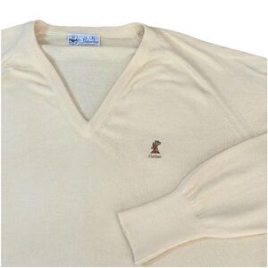 Vintage Pickering Golf Sweater V Neck Men’s Xl Yellow Forbes Logo Embroidery
